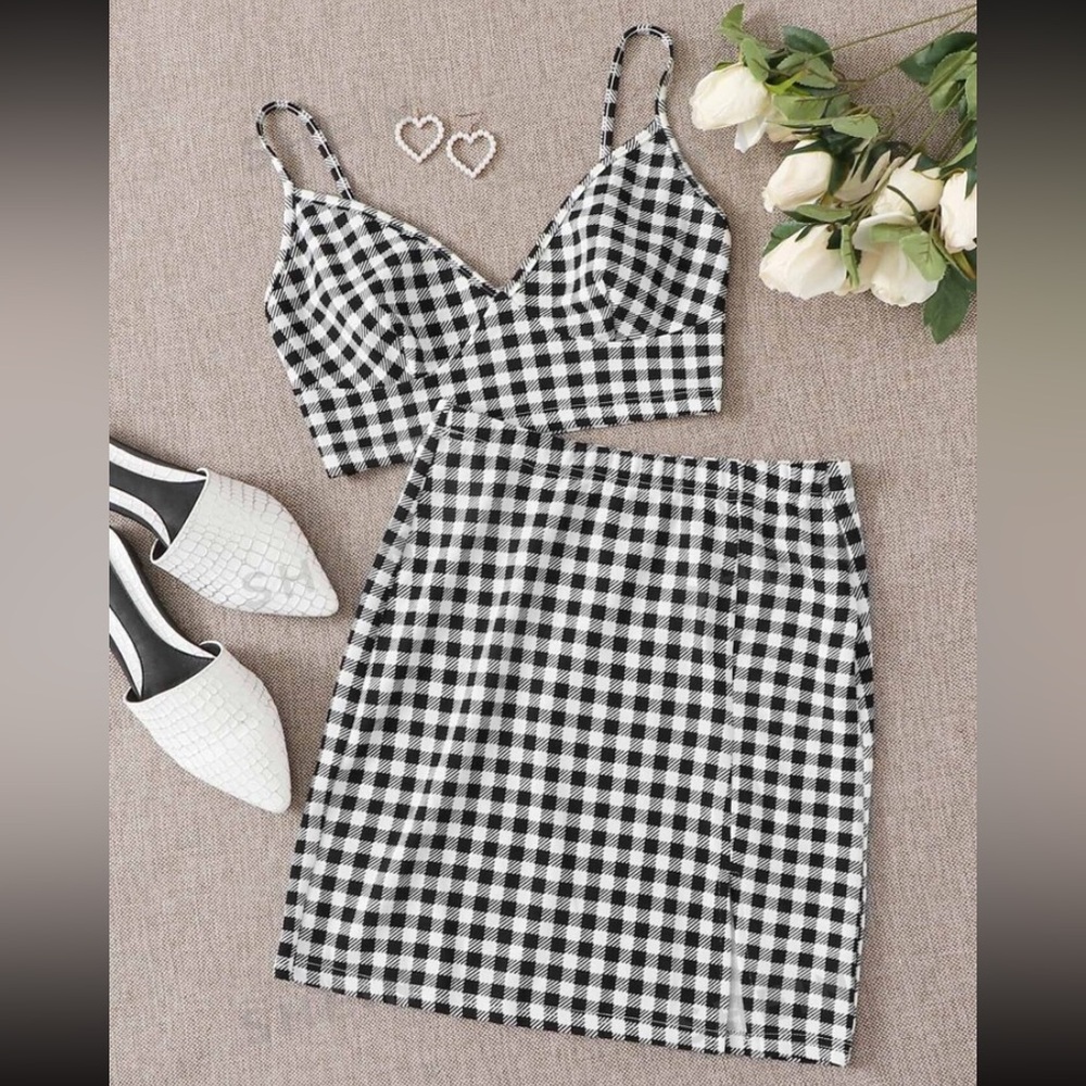 NWOT SHEIN WYWH Buffalo Plaid Bralette
Crop Top and Skirt Set